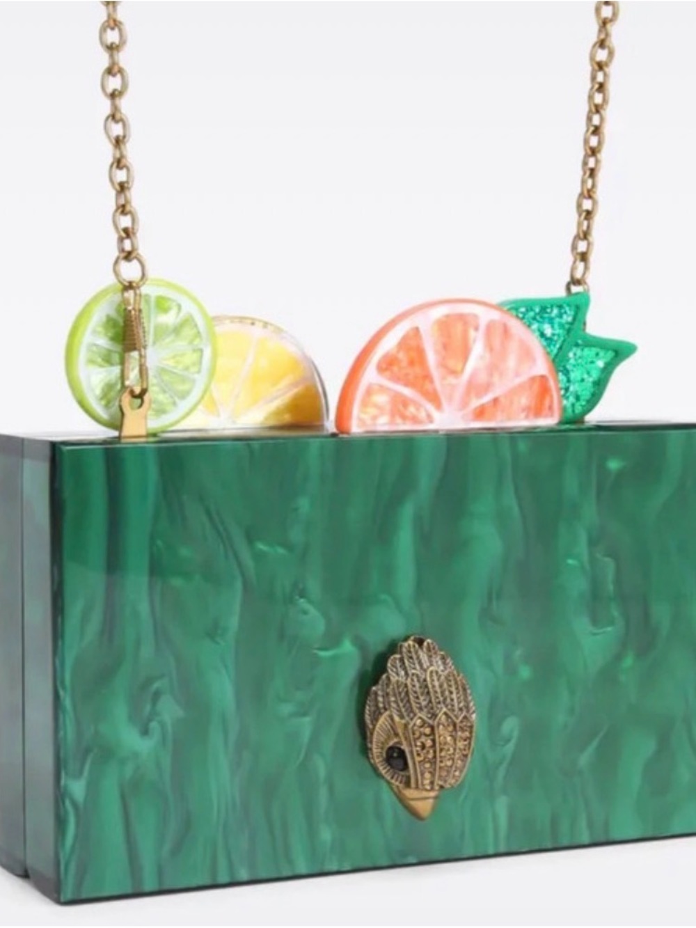 Kurt Geiger Green Marbled Acrylic Clutch with Citrus Accents
